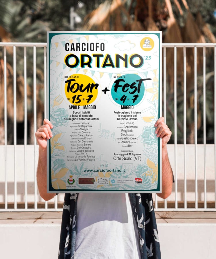 Visiby Carciofo Ortano Fest Tour 2023 Orte Mockup locandina Freepik poster