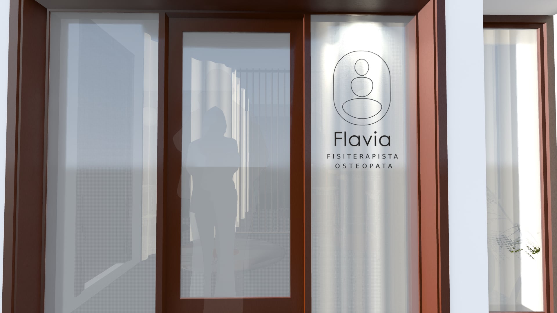 visiby marketing ético interiorismo y decoración logo vinilo puerta centro fisioterapia Flavia Minella vasanello