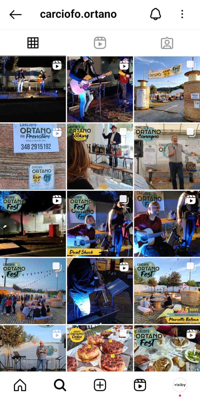 Visiby Carciofo Ortano Fest Tour 2023 Orte profilo instagram